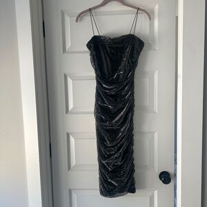 New B Darlin Black Mesh Square-Neck Ruched Bodycon Dress – Juniors Size Medium